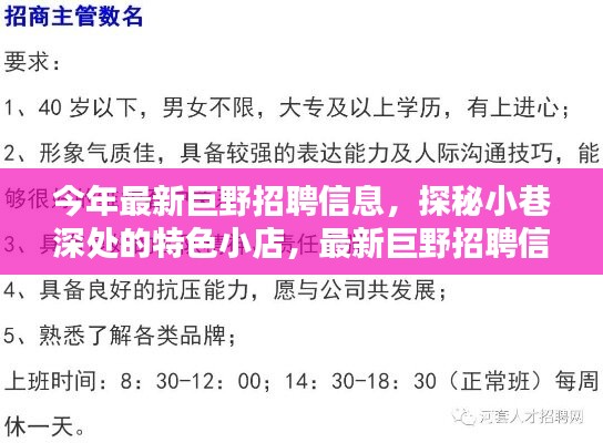 最新巨野招聘信息大揭秘，探秘小巷深處的特色小店！