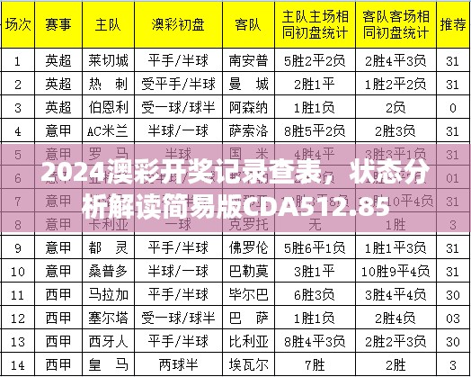 2024澳彩開獎記錄查表，狀態(tài)分析解讀簡易版CDA512.85