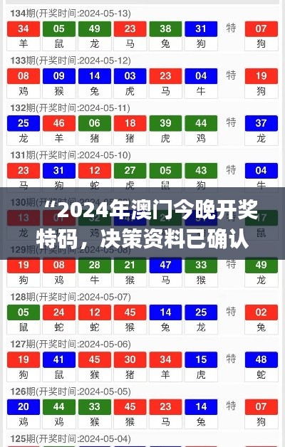 “2024年澳門今晚開獎(jiǎng)特碼，決策資料已確認(rèn)_資源版MKX518.15”