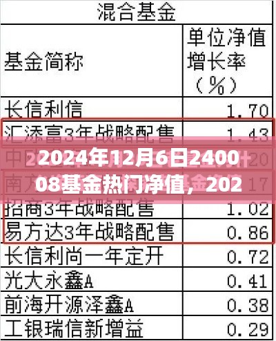 探尋基金熱門凈值背后的故事，以基金代碼240008為例（2024年12月6日）